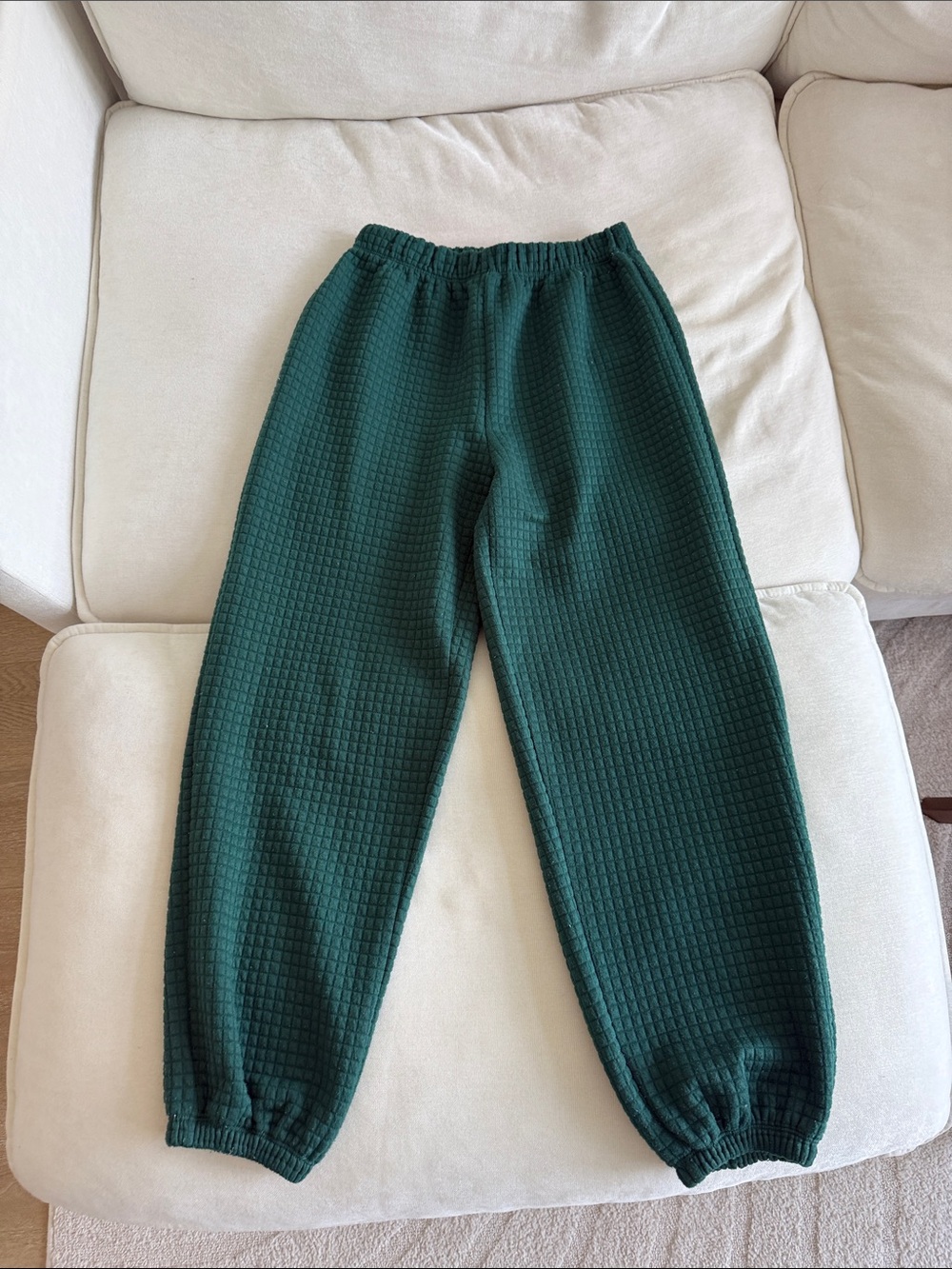 Princess Polly Green Waffle Knit Elastic Waist Sweatpants